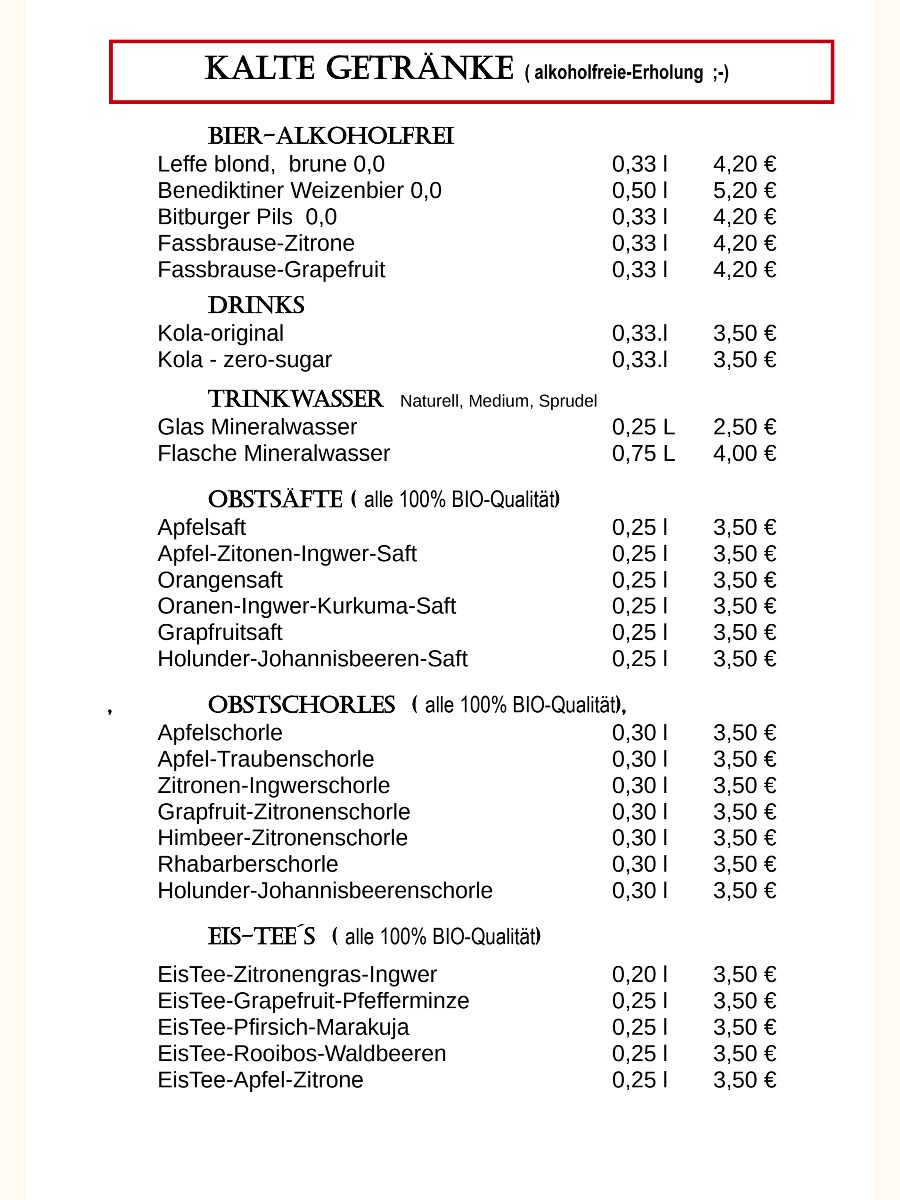 Vorschau der Karte Kalte Getränke